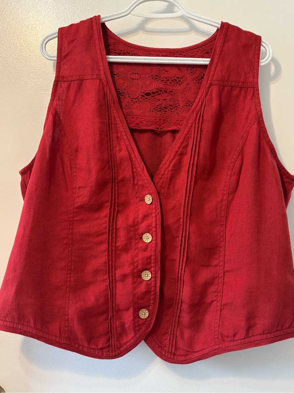 Coldwater Creek Red Linen Lace Vest v
